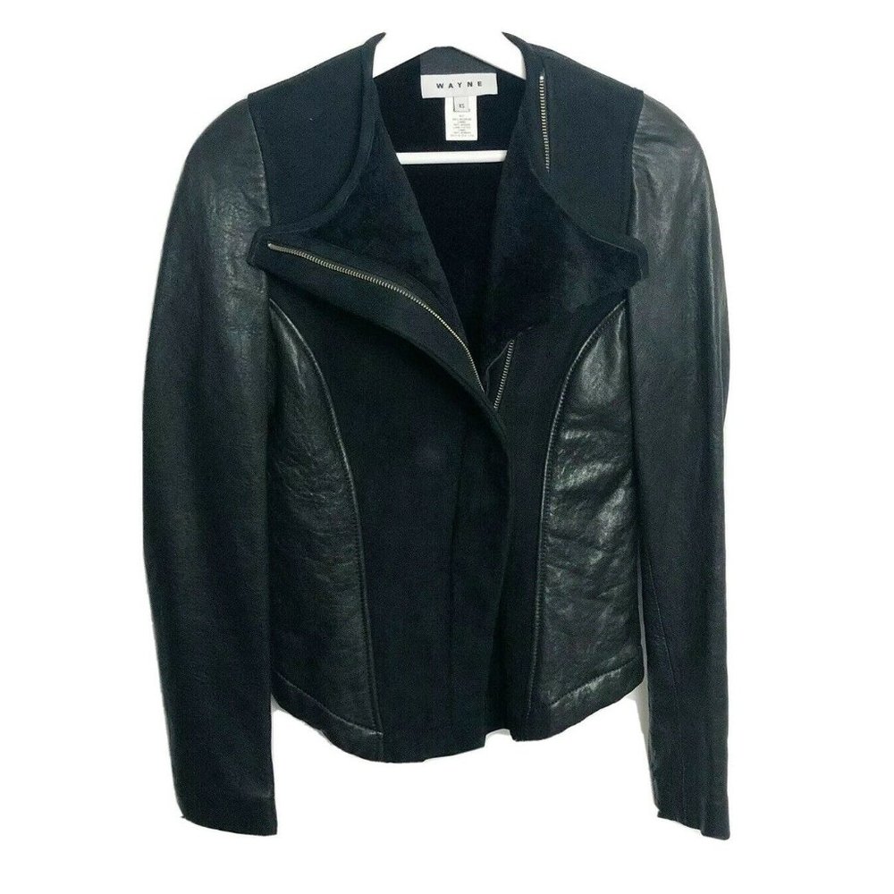 Wayne Shearling Leather Jacket Black Lambskin - image 1